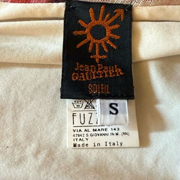 Jean Paul Gaultier Soleil 90’s Mesh Ruched Dress with Gold & Abstract Pattern. - Picture 7 of 9